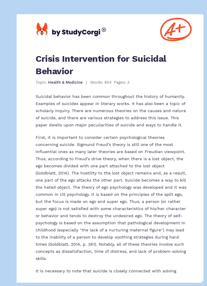 Crisis Intervention for Suicidal Behavior. Page 1