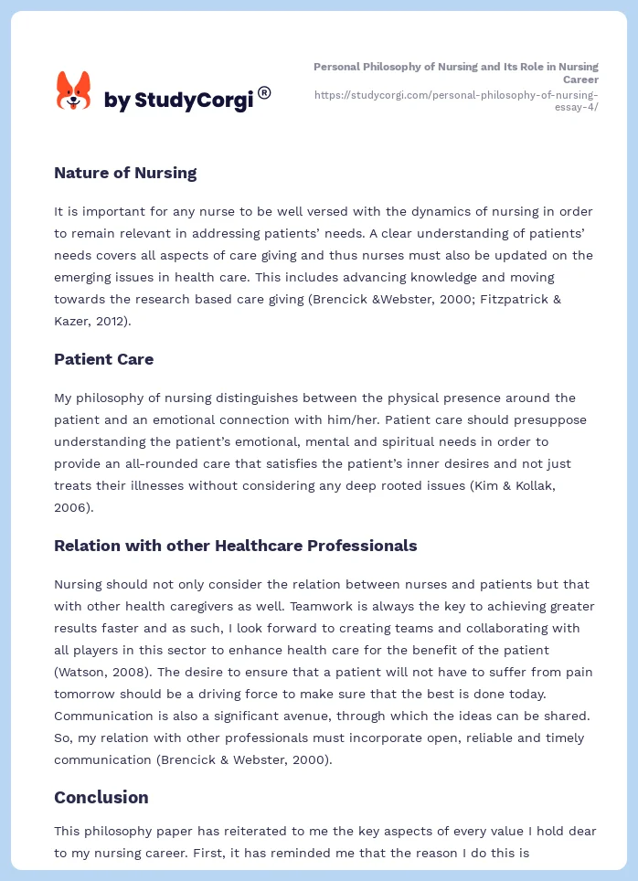 Personal Philosophy of Nursing and Its Role in  Nursing Career. Page 2