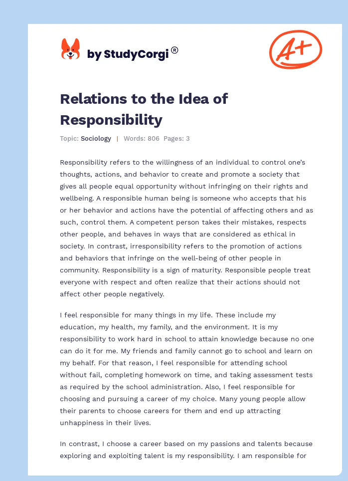 Relations to the Idea of Responsibility. Page 1