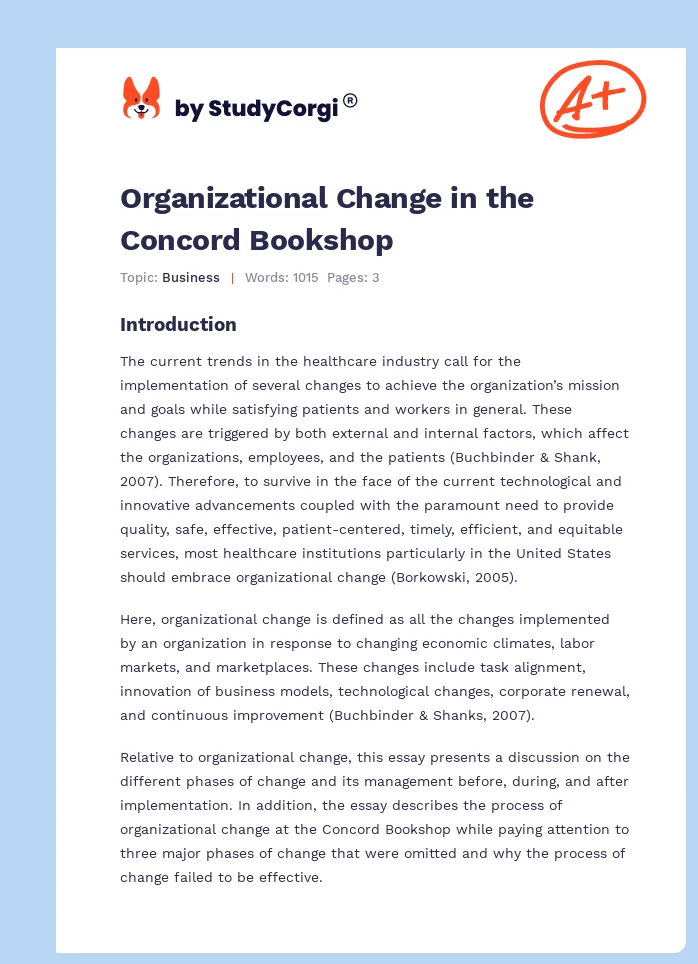 Organizational Change in the Concord Bookshop. Page 1