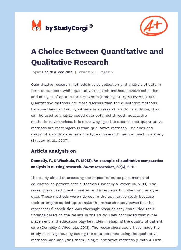 A Choice Between Quantitative and Qualitative Research. Page 1