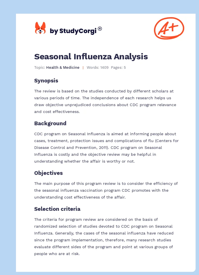 Seasonal Influenza Analysis. Page 1
