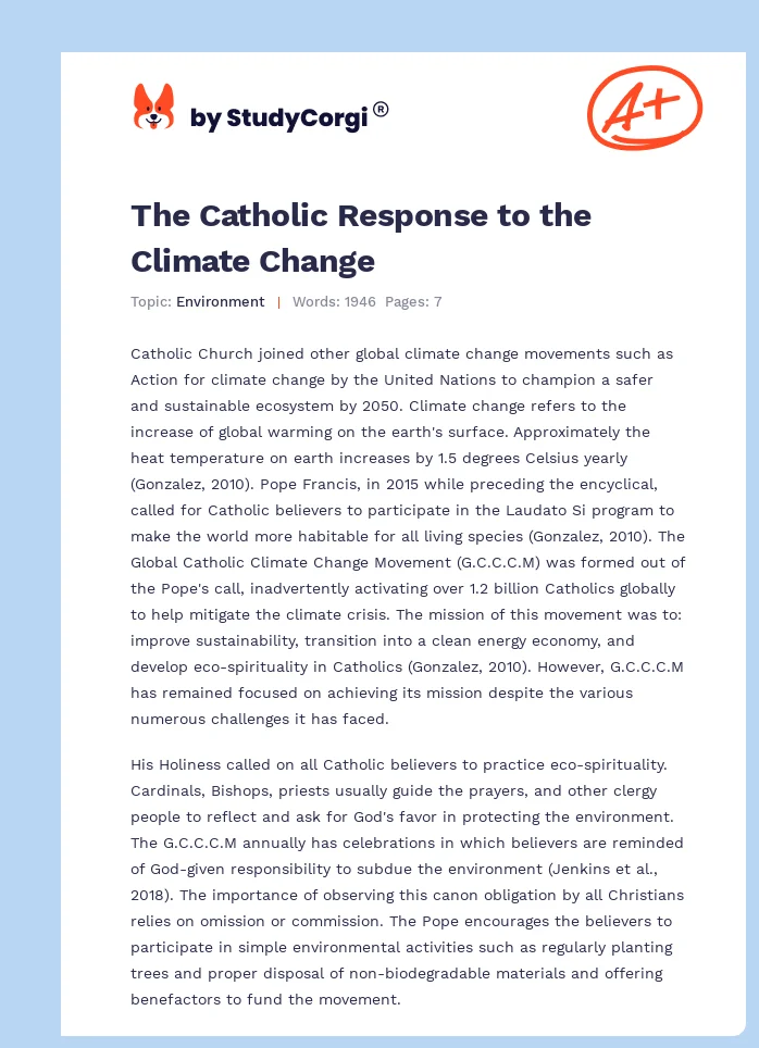 The Catholic Response to the Climate Change. Page 1
