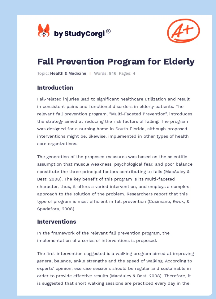 Fall Prevention Program for Elderly. Page 1