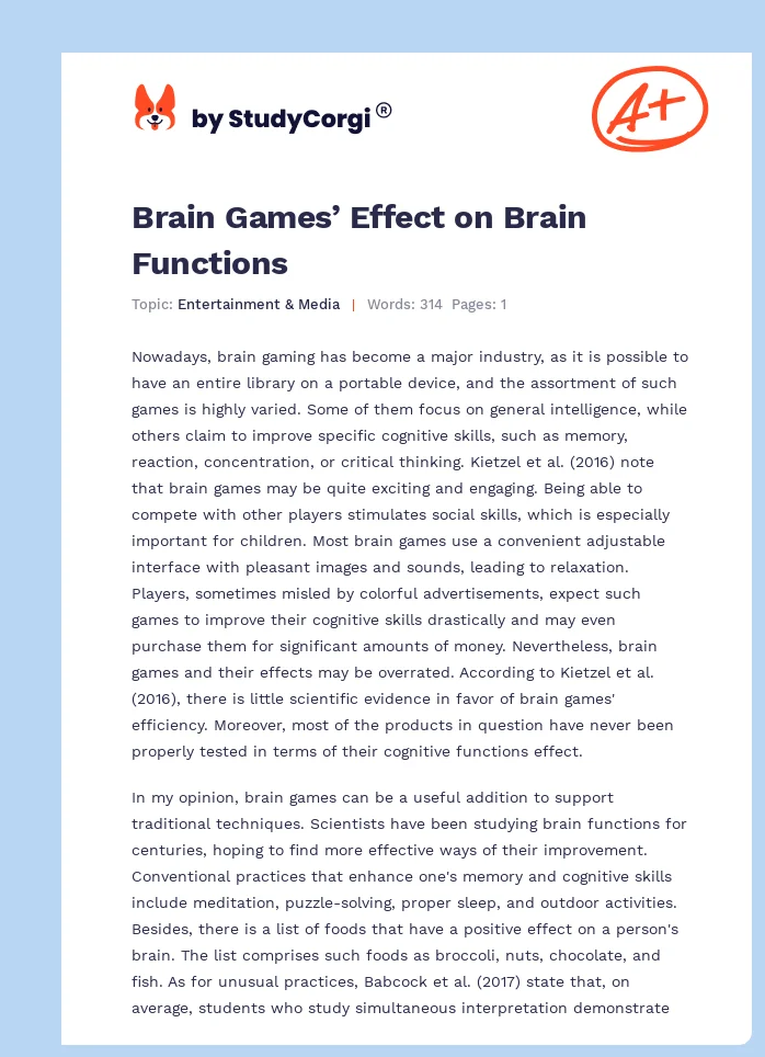 Brain Games’ Effect on Brain Functions. Page 1
