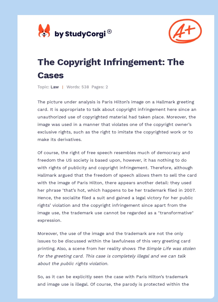 The Copyright Infringement: The Cases. Page 1