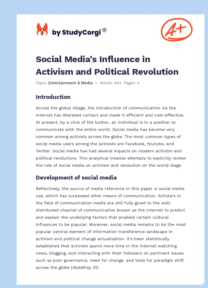 Social Media’s Influence in Activism and Political Revolution. Page 1