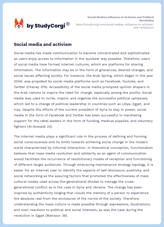 Social Media’s Influence in Activism and Political Revolution. Page 2