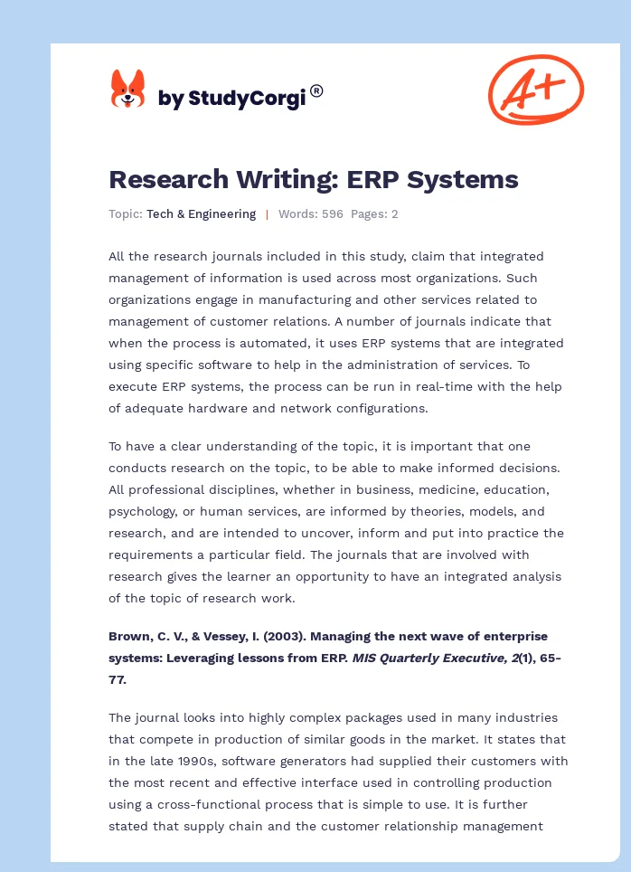 Research Writing: ERP Systems. Page 1