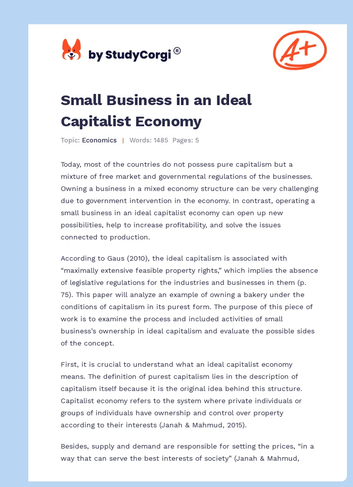 Small Business in an Ideal Capitalist Economy. Page 1