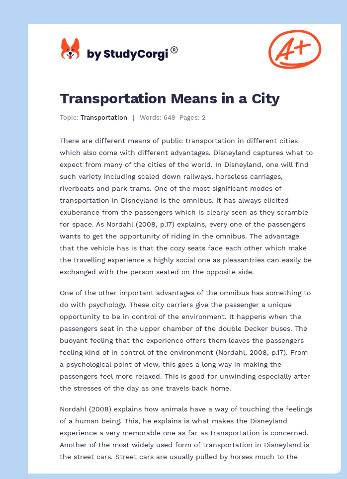 Transportation Means in a City. Page 1