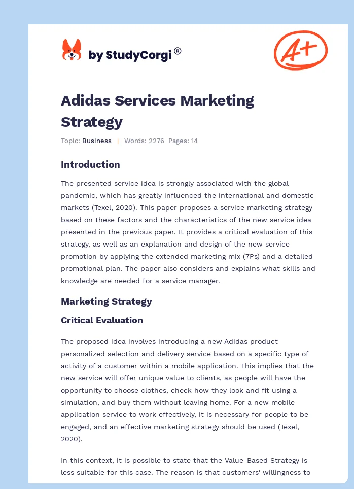 Adidas Services Marketing Strategy. Page 1