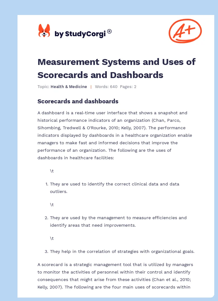 Measurement Systems and Uses of Scorecards and Dashboards. Page 1