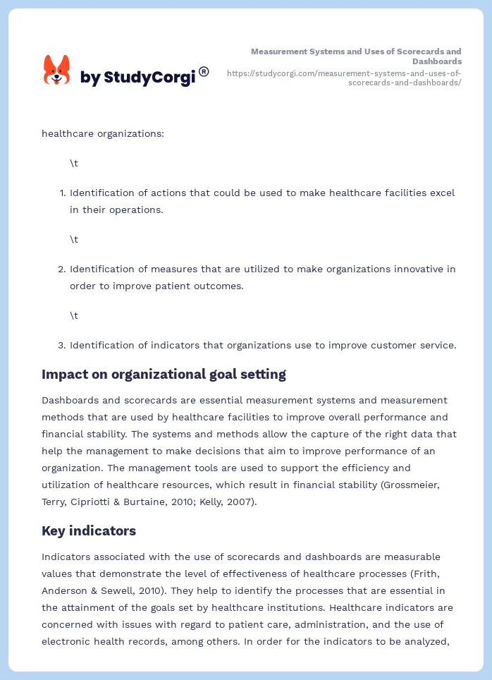 Measurement Systems and Uses of Scorecards and Dashboards. Page 2