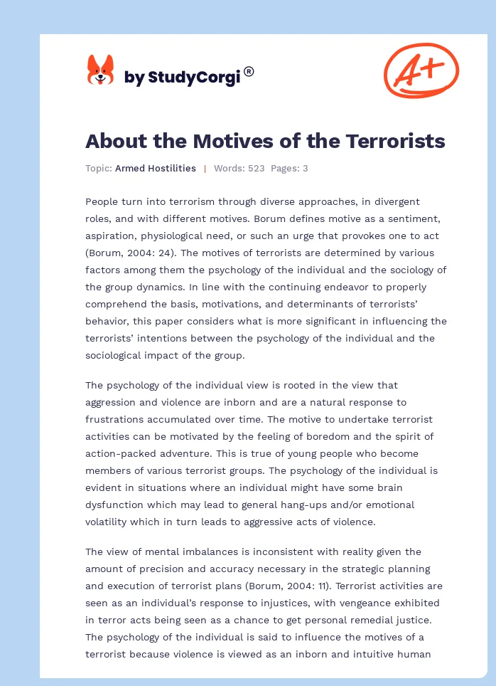 About the Motives of the Terrorists. Page 1