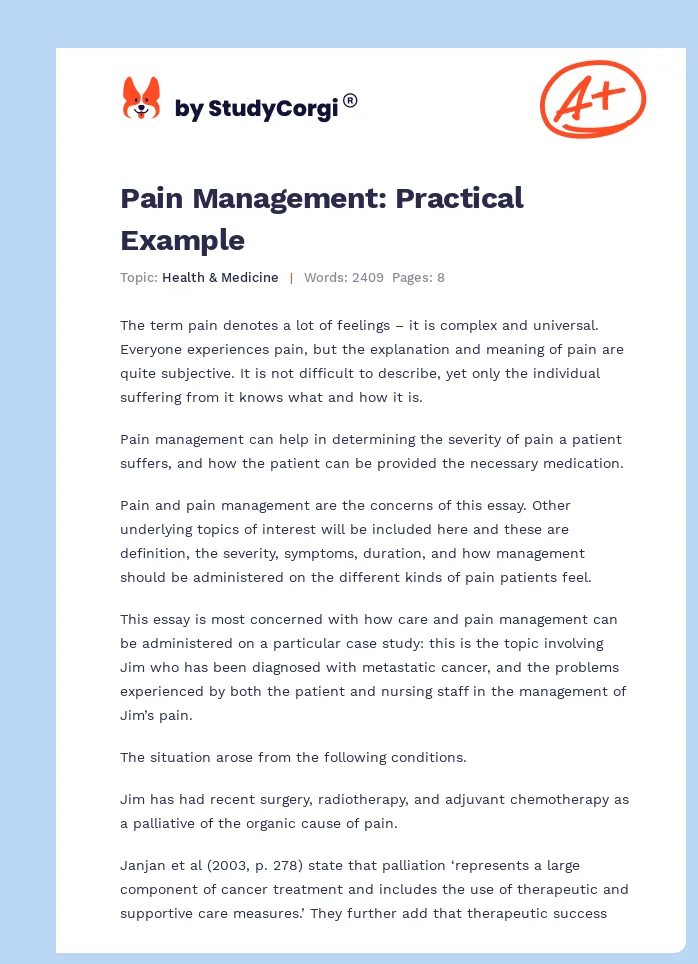 Pain Management: Practical Example. Page 1