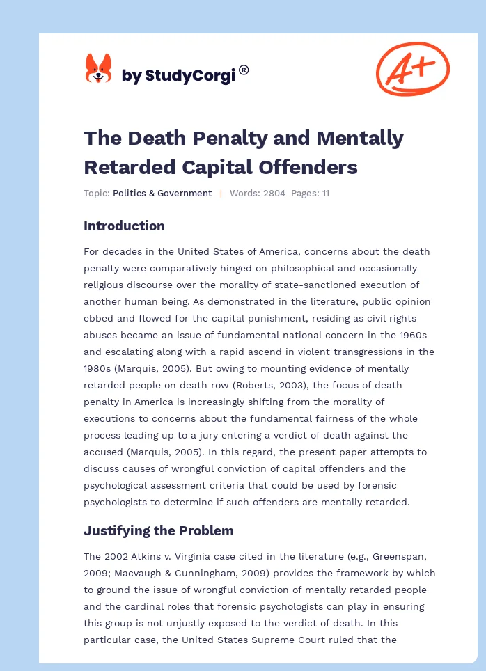 The Death Penalty and Mentally Retarded Capital Offenders. Page 1