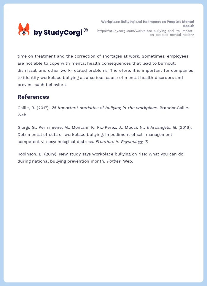 Workplace Bullying and Its Impact on People’s Mental Health. Page 2
