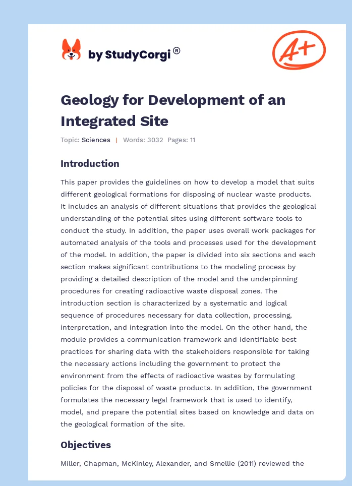 Geology for Development of an Integrated Site. Page 1