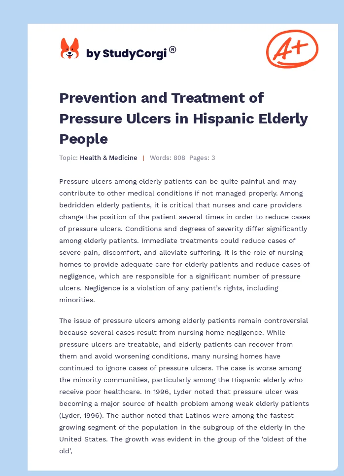 Prevention and Treatment of Pressure Ulcers in Hispanic Elderly People. Page 1
