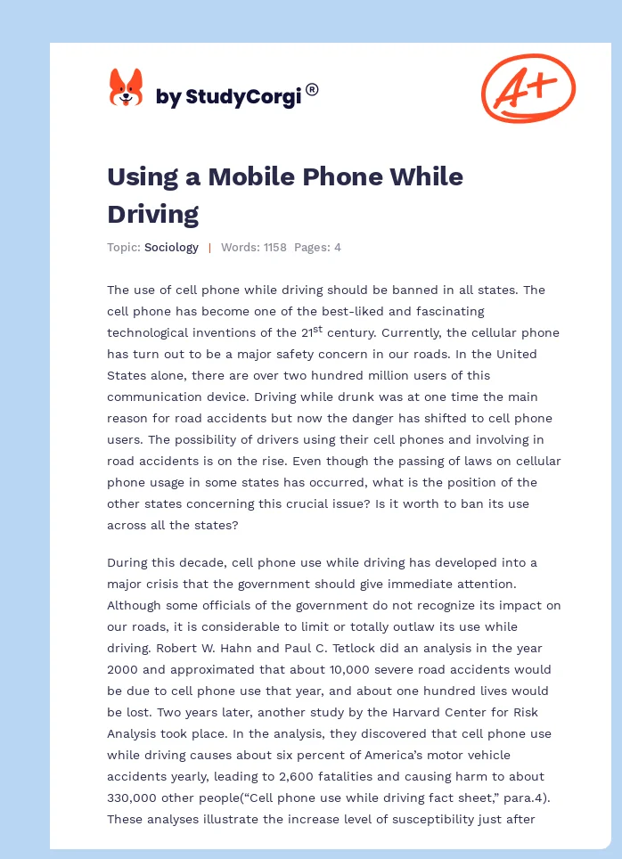 Using a Mobile Phone While Driving. Page 1