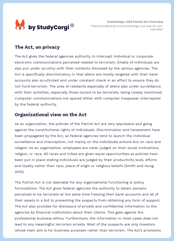 Criminology: USA Patriot Act Overview. Page 2