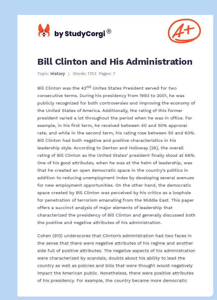 Bill Clinton and His Administration. Page 1