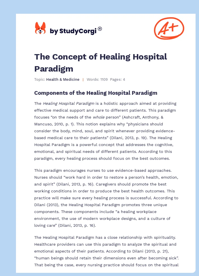 The Concept of Healing Hospital Paradigm. Page 1