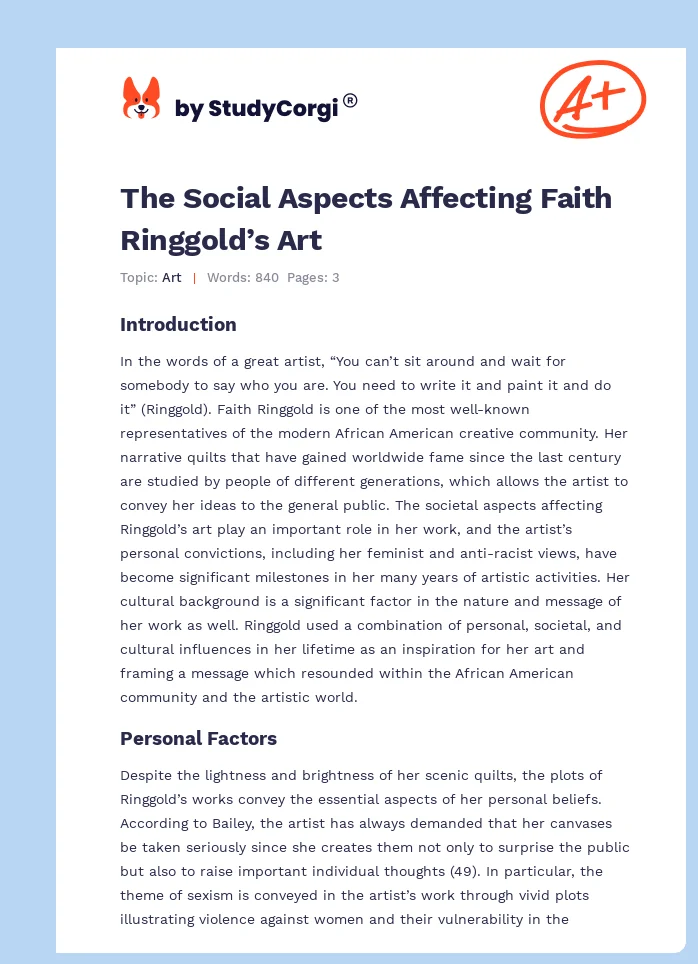 The Social Aspects Affecting Faith Ringgold’s Art. Page 1