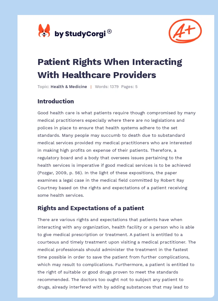 Patient Rights When Interacting With Healthcare Providers. Page 1