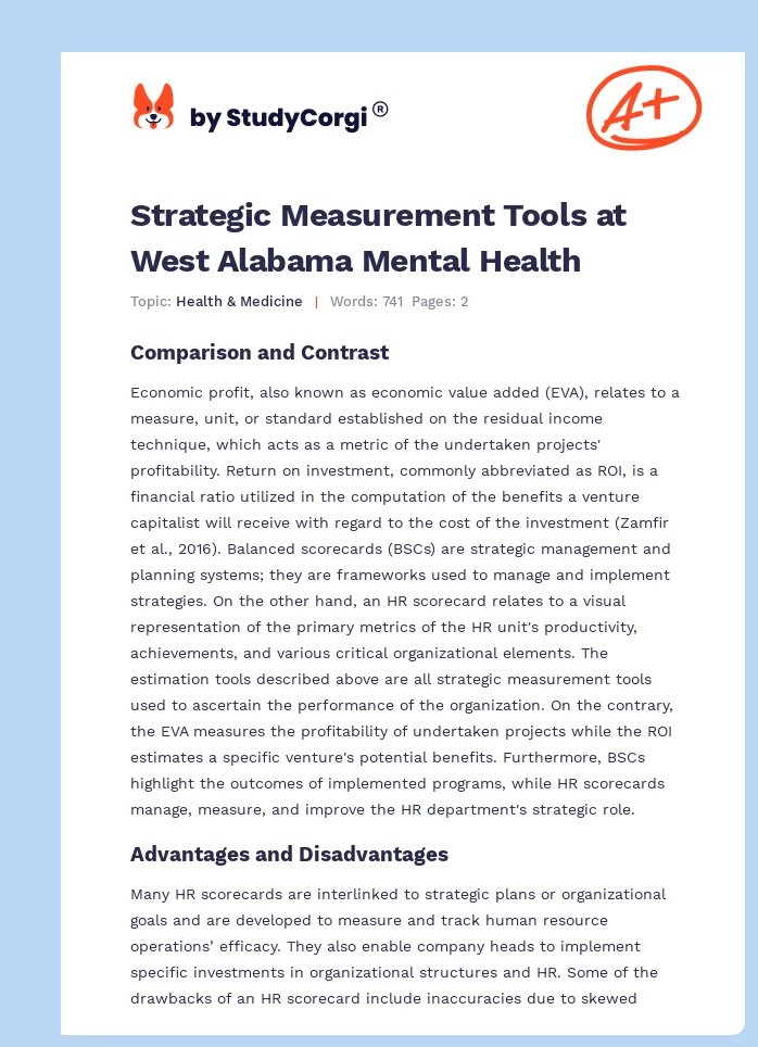 Strategic Measurement Tools at West Alabama Mental Health. Page 1