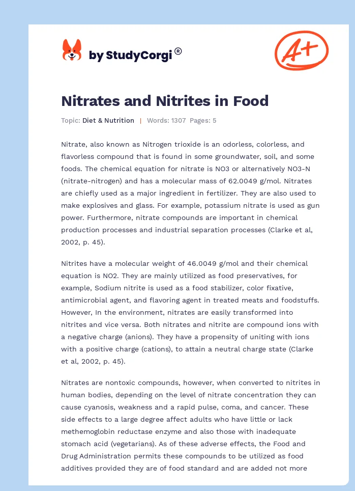 Nitrates and Nitrites in Food. Page 1