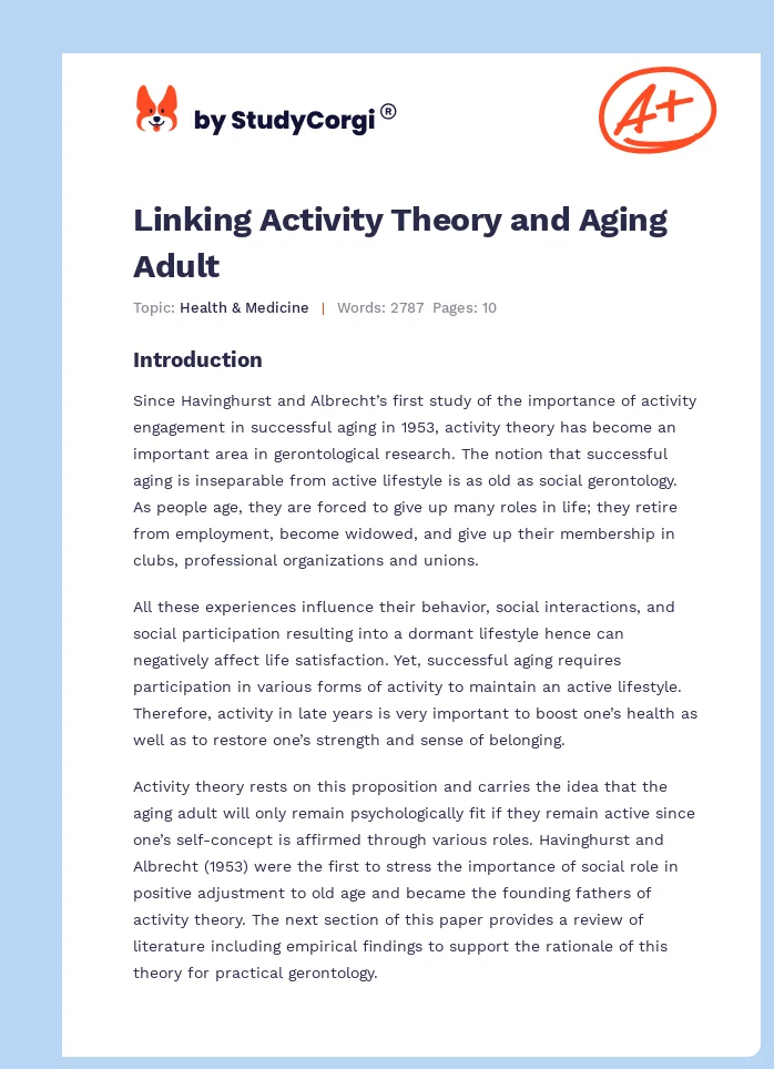Linking Activity Theory and Aging Adult. Page 1