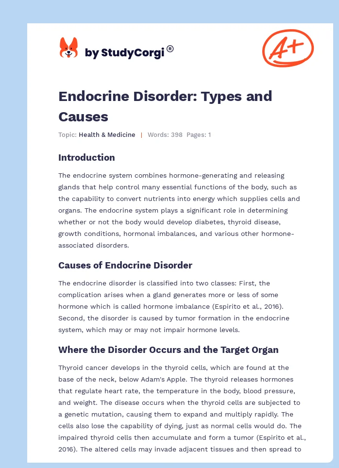 Endocrine Disorder: Types and Causes. Page 1