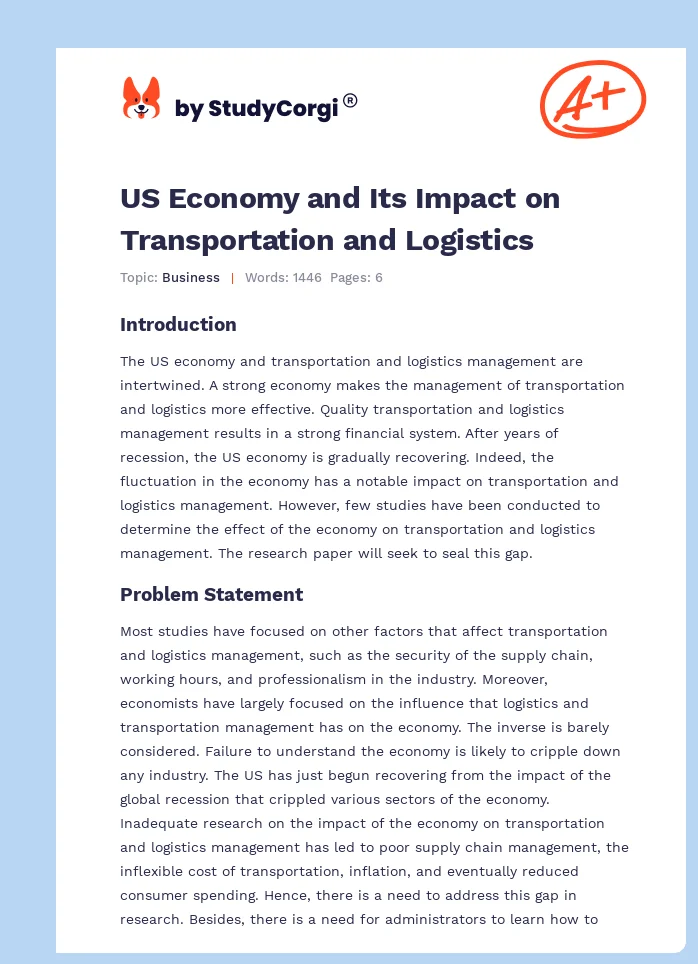 US Economy and Its Impact on Transportation and Logistics. Page 1
