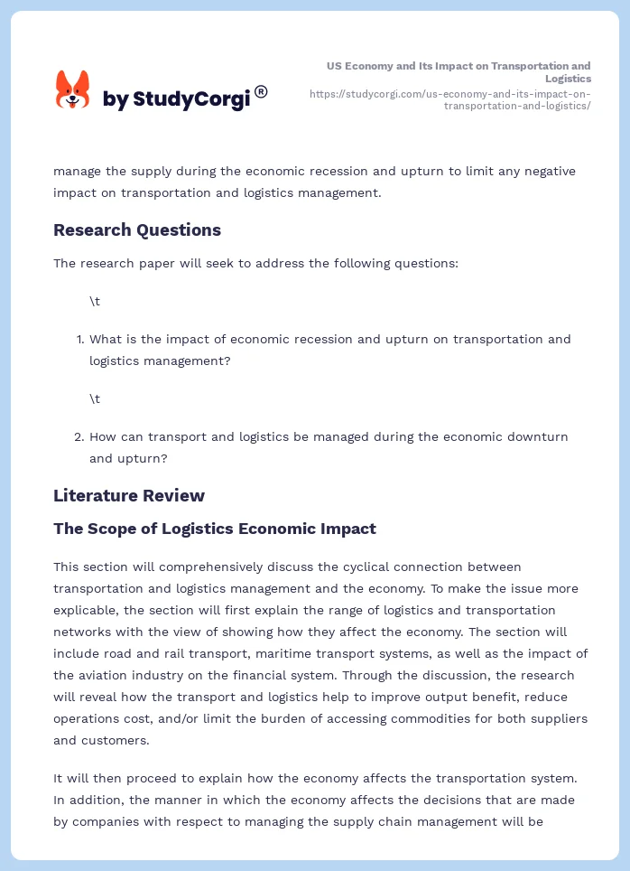 US Economy and Its Impact on Transportation and Logistics. Page 2