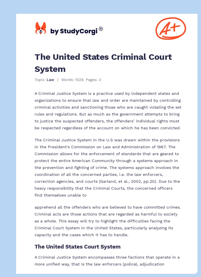 The United States Criminal Court System. Page 1