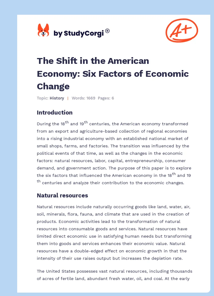 The Shift in the American Economy: Six Factors of Economic Change. Page 1