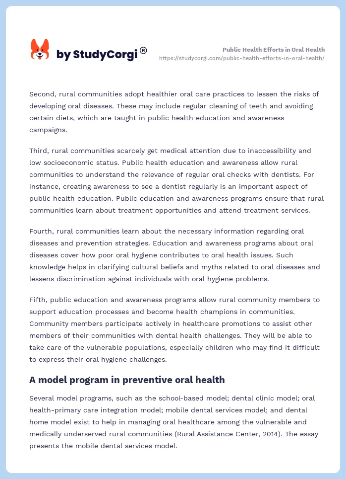Public Health Efforts in Oral Health. Page 2