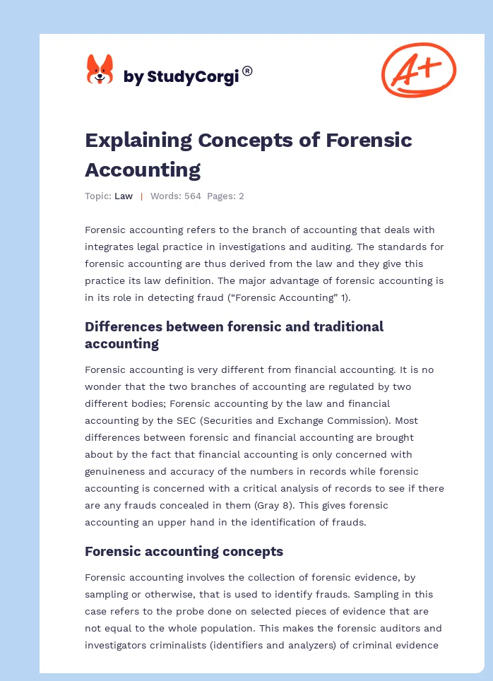 Explaining Concepts of Forensic Accounting. Page 1