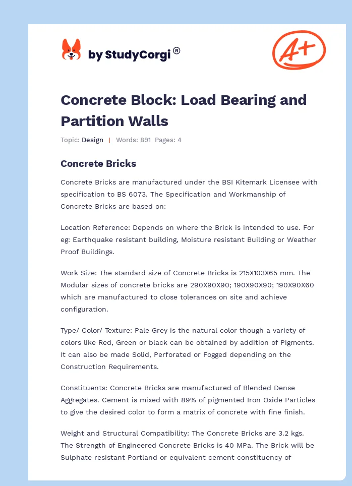 Concrete Block: Load Bearing and Partition Walls. Page 1