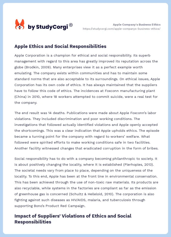 Apple Company's Business Ethics. Page 2