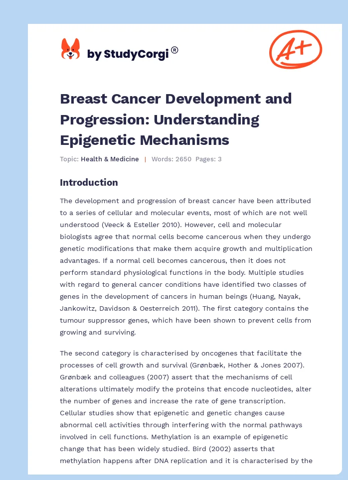 Breast Cancer Development and Progression: Understanding Epigenetic Mechanisms. Page 1