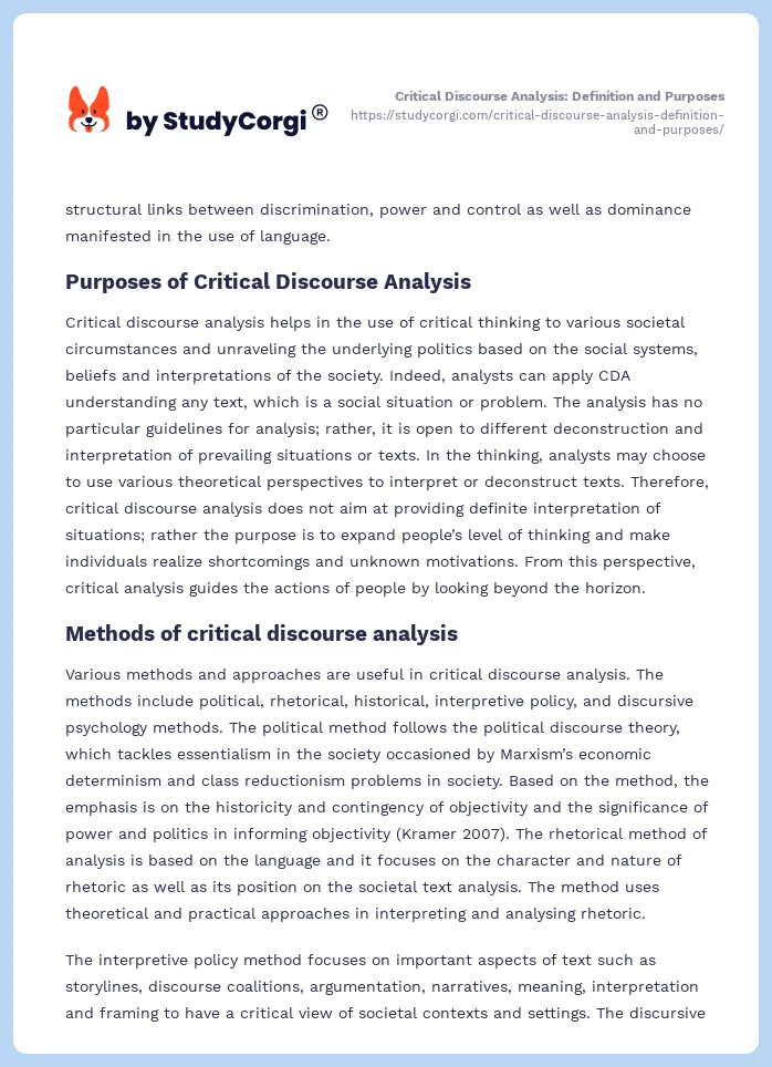 Critical Discourse Analysis: Definition and Purposes. Page 2