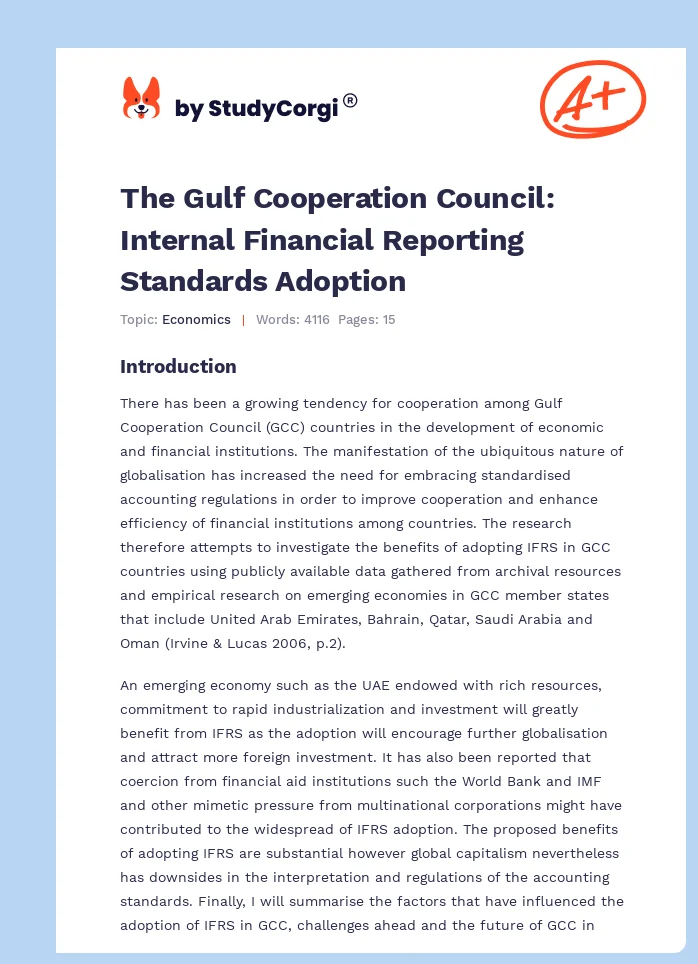 The Gulf Cooperation Council: Internal Financial Reporting Standards Adoption. Page 1