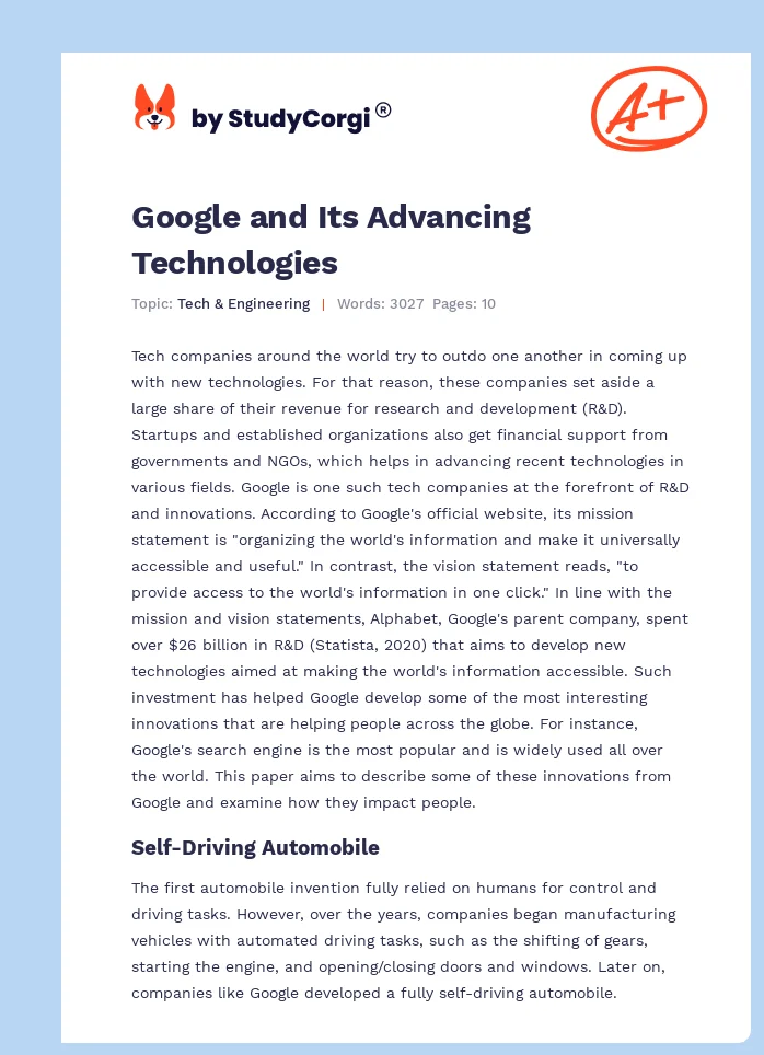Google and Its Advancing Technologies. Page 1