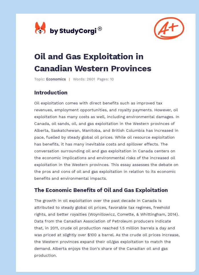 Oil and Gas Exploitation in Canadian Western Provinces. Page 1
