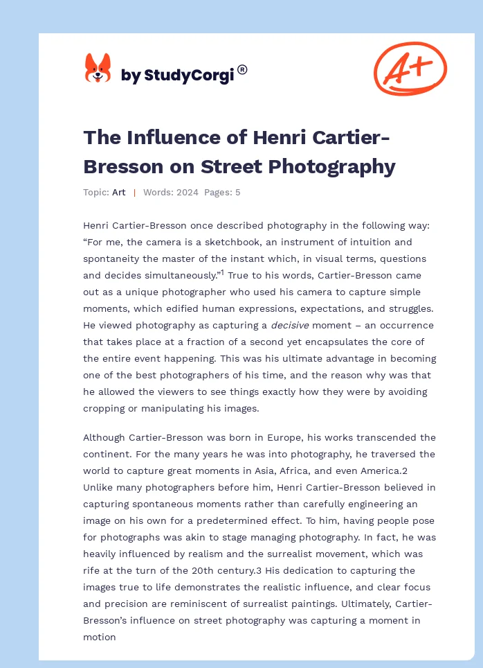 The Influence of Henri Cartier-Bresson on Street Photography. Page 1