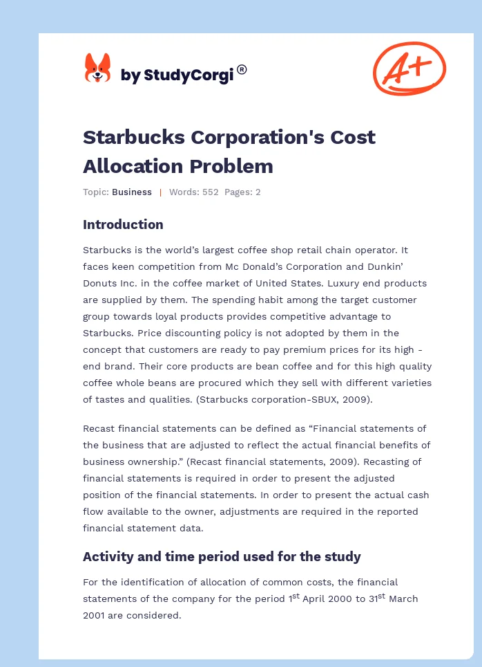 Starbucks Corporation's Cost Allocation Problem. Page 1