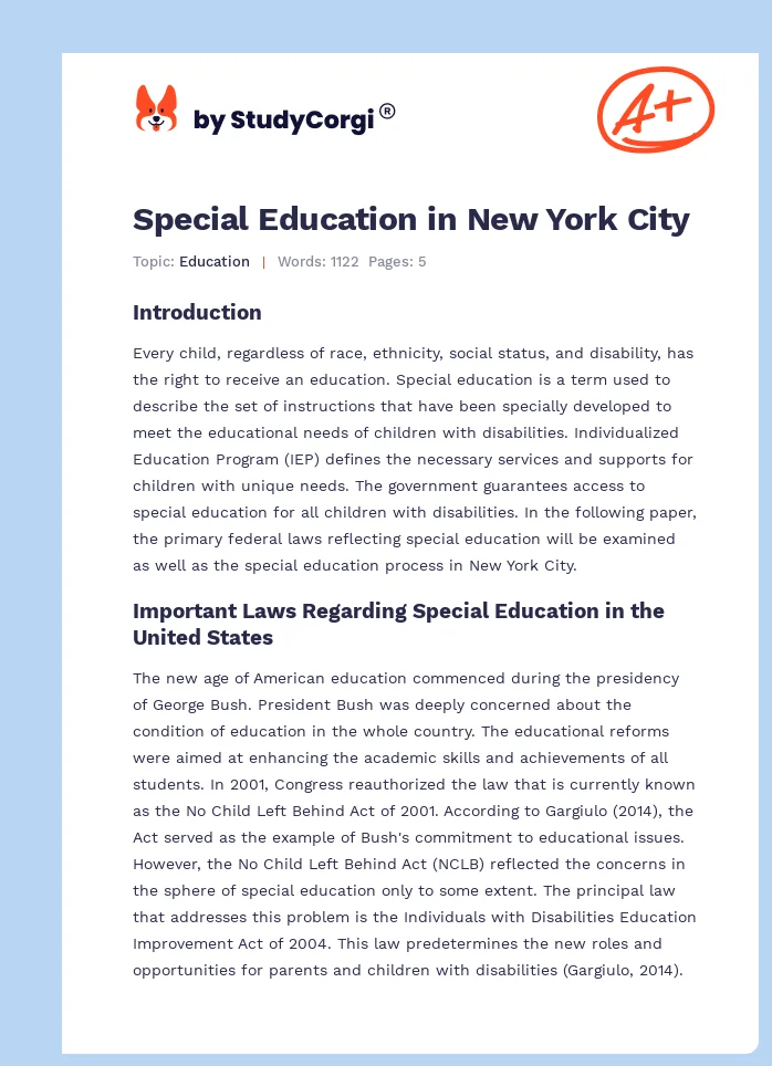 Special Education in New York City. Page 1
